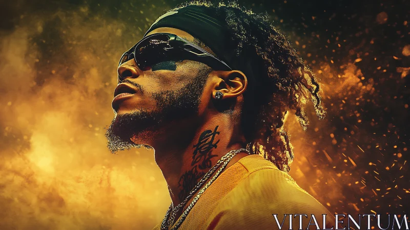 Side profile portrait of athlete in orange smoke field.