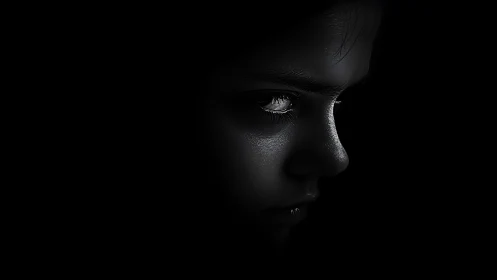 Moonlit child in shadow, carved from nocturne silence.