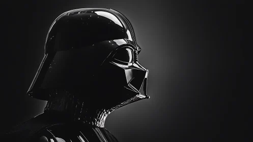 Dark armored helmet profile under stark studio rim light.