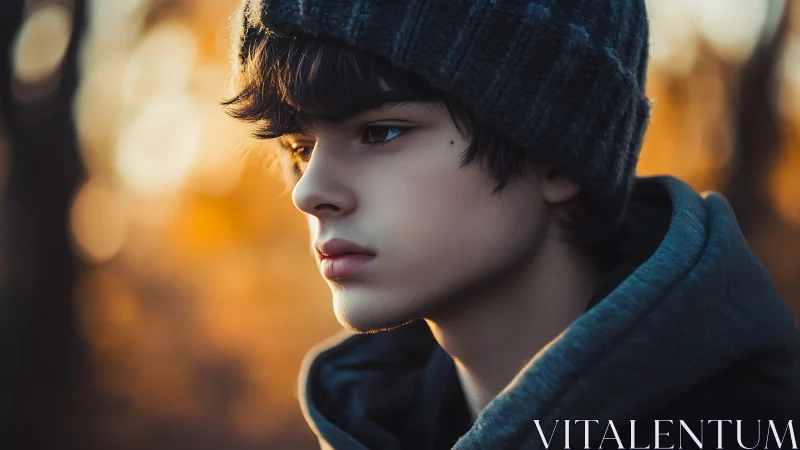 Quiet winter daydream with a thoughtful bundled-up teen.