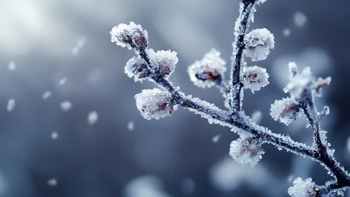 Frost-encrusted berries branch capturing crystalline winter formation