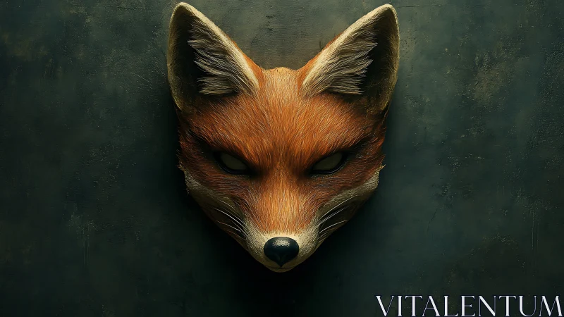 Fox mask on midnight wall, carved glare of quiet mischief.
