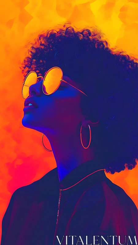 Neon halo portrait of a cool dreamer in molten sunset glow.