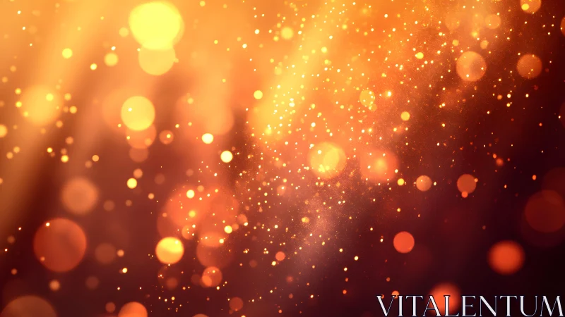 Golden bokeh light background with glowing particles, abstract style.