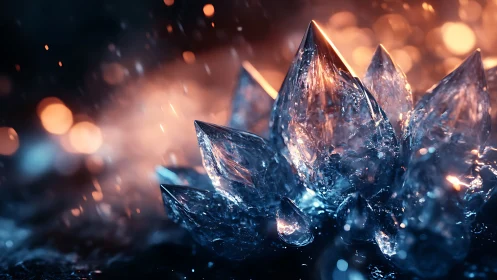 Crystal bloom glowing softly between fire and water.