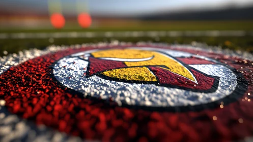 Macro turf logo close-up with shallow depth and bokeh field.