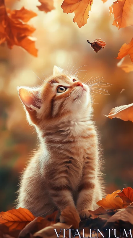 Autumn Wonder: Cat's Playful Moment with Fall Leaves.