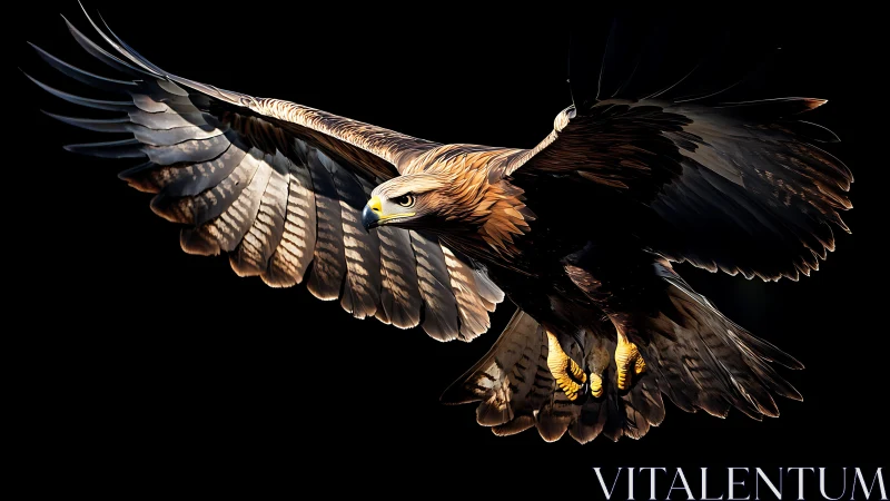 Majestic golden eagle in flight, realistic wildlife illustration.