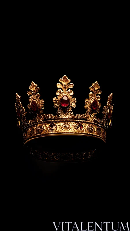 Gilded crown hovers in darkness, hoarding quiet crimson light