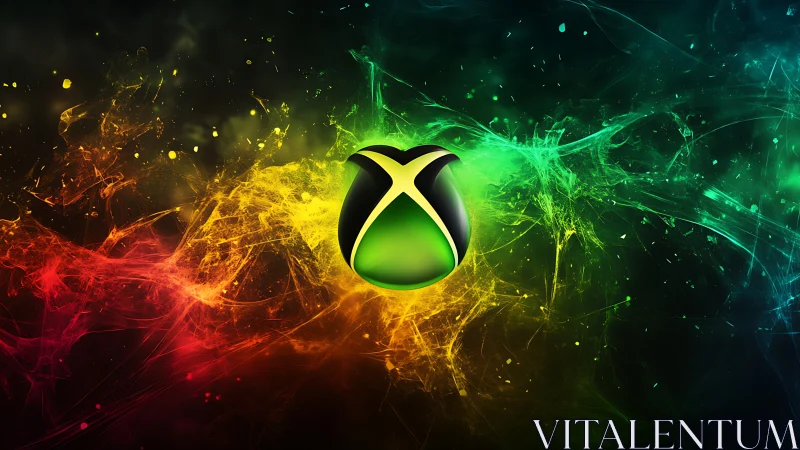 Glowing green X emblem in vivid red, yellow, green nebula.