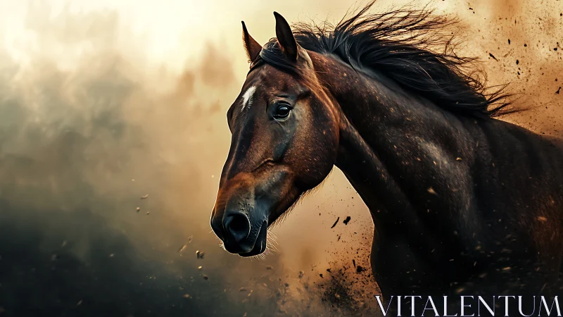 Storm-kissed stallion carves a path through flying embers