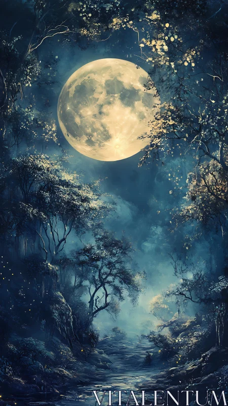 Full Moon Through Ancient Forest Canopy at Night