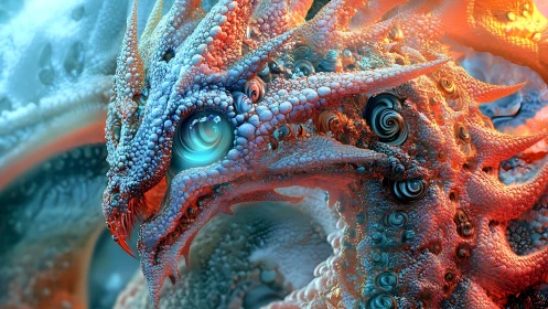 Spiraled scales glow across a radiant, otherworldly dragon