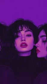 Velvet violet portraits of three dreamlike mirrored faces.