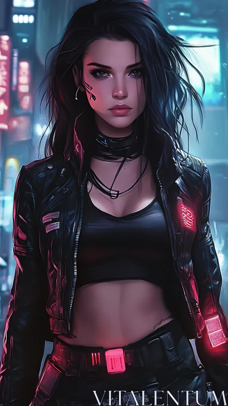 Cyberpunk vigilante in neon-lit alley with high-contrast rim lighting