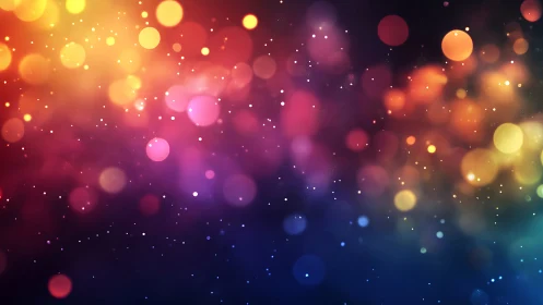 Defocused multicolor light bokeh on dark gradient background.