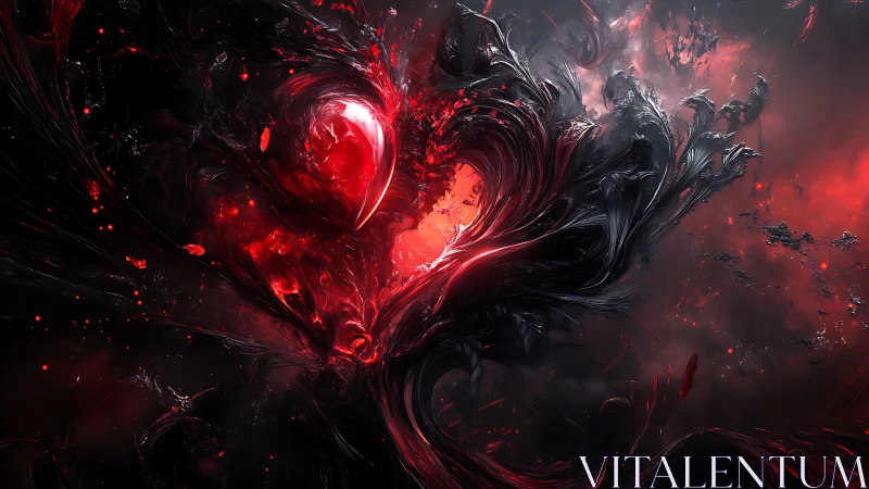 Fiery cosmic heart swirling with dark, dramatic energy.