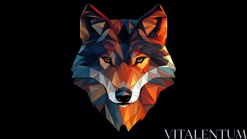 Geometric wolf portrait radiates bold polygonal color power.