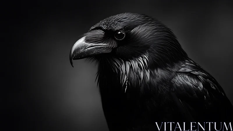 Dramatic Close-Up Portrait of a Raven in Moody Black and White.