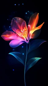 Glowing Neon Blossom Dancing in Darkness.