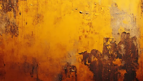 Textured yellow wall surface exhibits irregular weathered areas