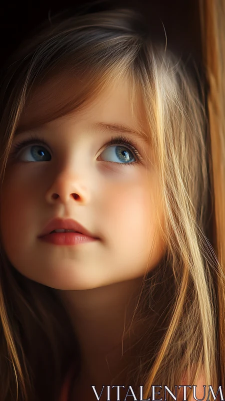 Rendered Child Portrait: Blonde Hair, Blue Eyes, Warm Golden Lighting.