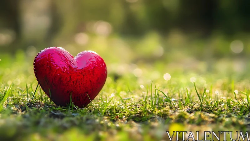A Vibrant Red Heart Rests Peacefully on Lush Green Grass