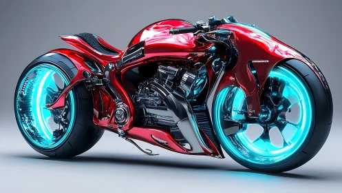 Futuristic red neon motorcycle glows with bold cyber style