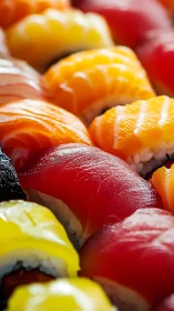 Color-saturated nigiri sushi captured in shallow macro focus