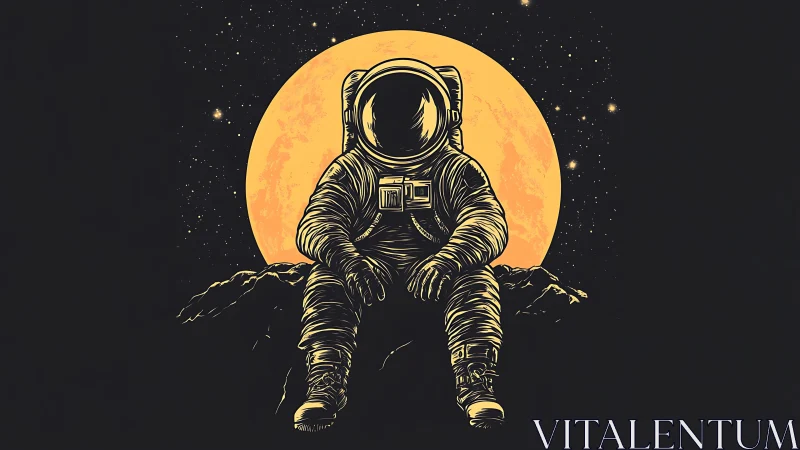 Lone astronaut silhouette against full lunar backlight. Period.