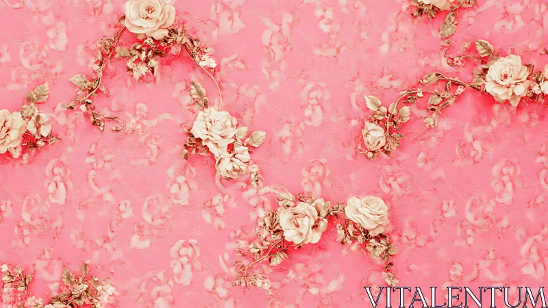 Pale rose garlands aligned on textured pink surface.