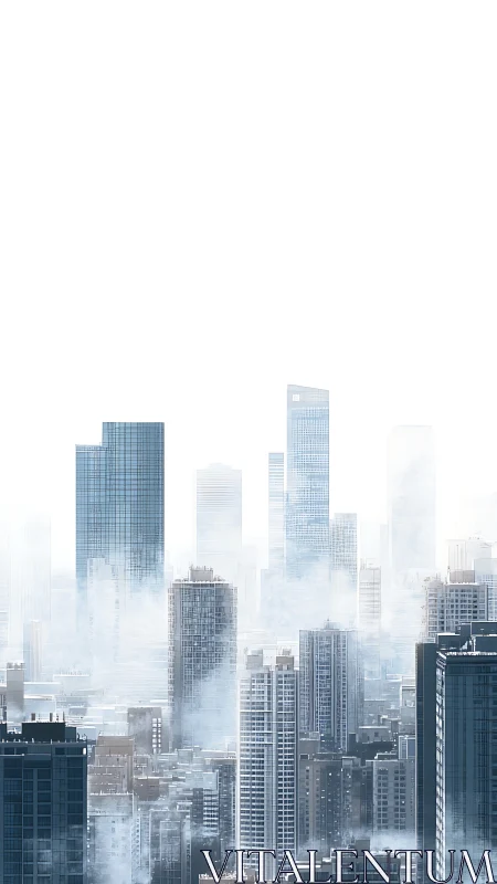 Sky-drifting glass towers swallowed by quiet winter fog.