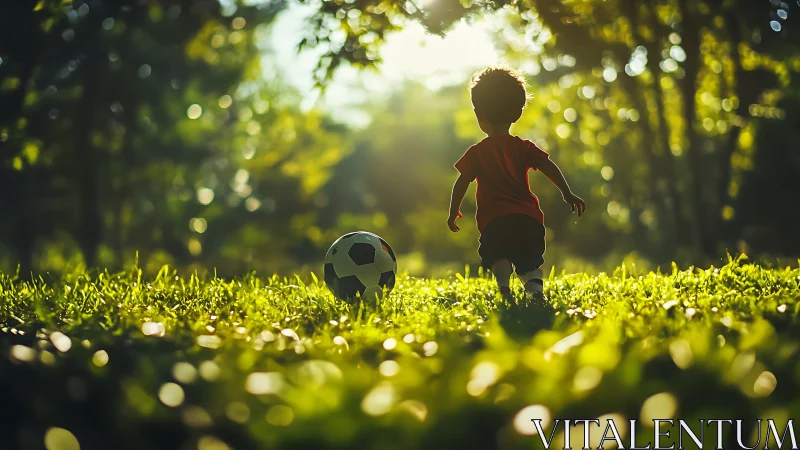 Sunlit backyard dream sends a tiny striker sprinting forward