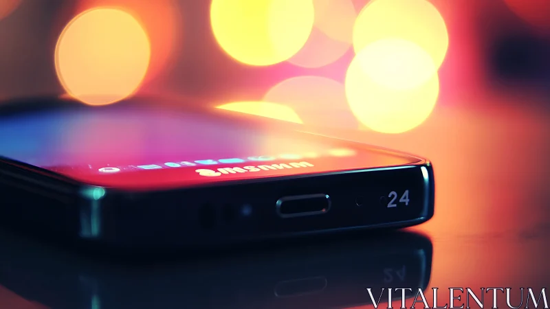 Smartphone displaying gradient interface with bokeh ambient lighting