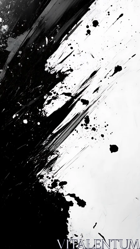 Diagonal monochrome ink splatter forms dynamic abstract field