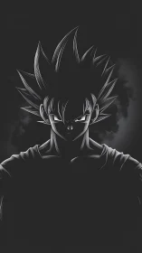 Dark anime warrior portrait in high contrast silhouette.