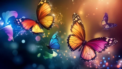 Luminous butterflies drift through glowing bokeh nebula