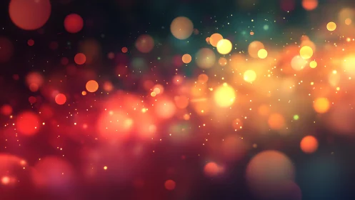 Vibrant abstract bokeh lights in warm festive colors, digital art.
