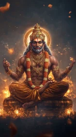 Divine yogic deity rendered in fiery cinematic digital realism