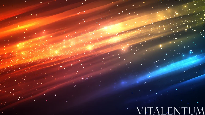 Diagonal streaks of warm and cool light cross a starry field