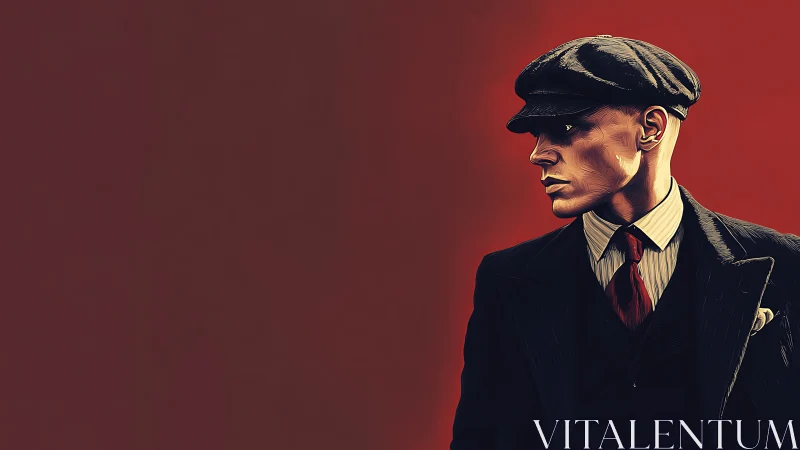 Sharp dressed man in cap against bold red backdrop.