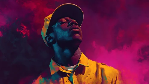 Neon dawn drifter in molten magenta haze of attitude.