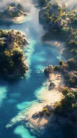 Sunlit tropical inlets winding through turquoise coves.