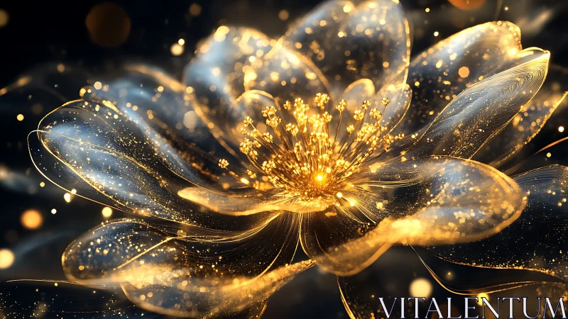 Starlit petals unfold as liquid gold blooms in darkness