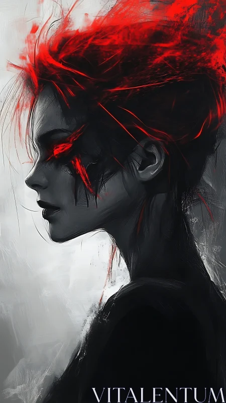 Side-profile digital portrait with red spectral energy effects