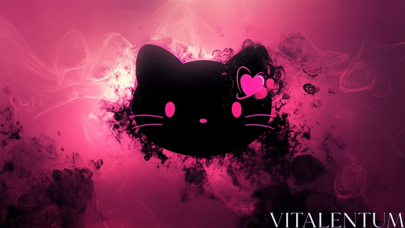 Neon pink feline silhouette in glowing abstract smoke field