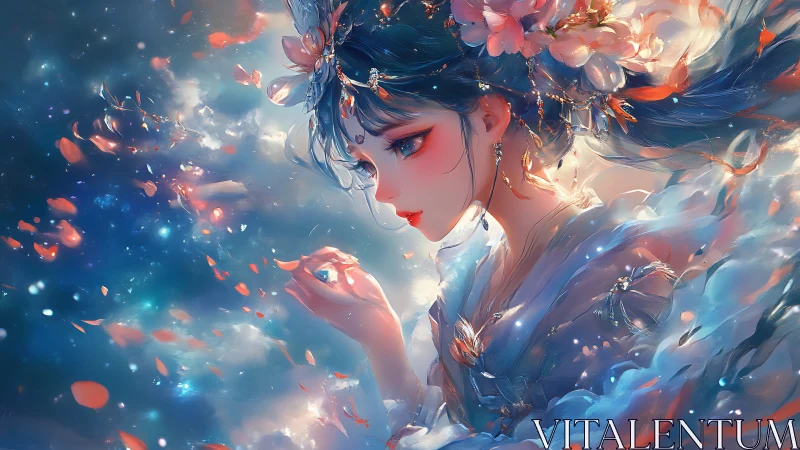 Stellar petal dynamics around luminous celestial maiden.