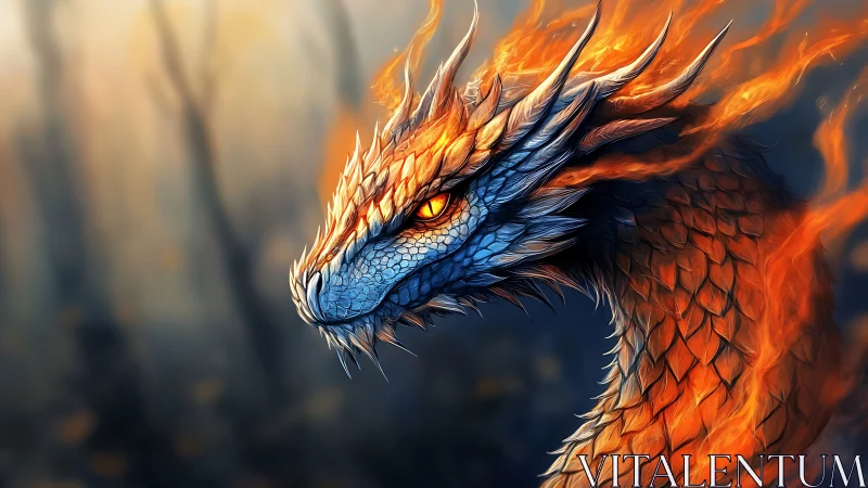 Bioluminescent blue fire dragon head in shallow depth profile