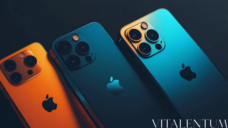 Three iPhone Pro Models in Orange, Teal, Cyan Color Variants