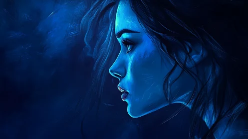 Midnight profile dreams in electric blue quietly ignite